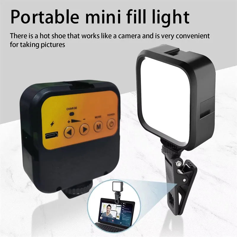 Luz LED con Clip para vídeo, fotografía portátil en cámara, iluminación bicolor de 3000K-7000K, zapata fría para cámara DSLR, videocámara Gopro Vlog