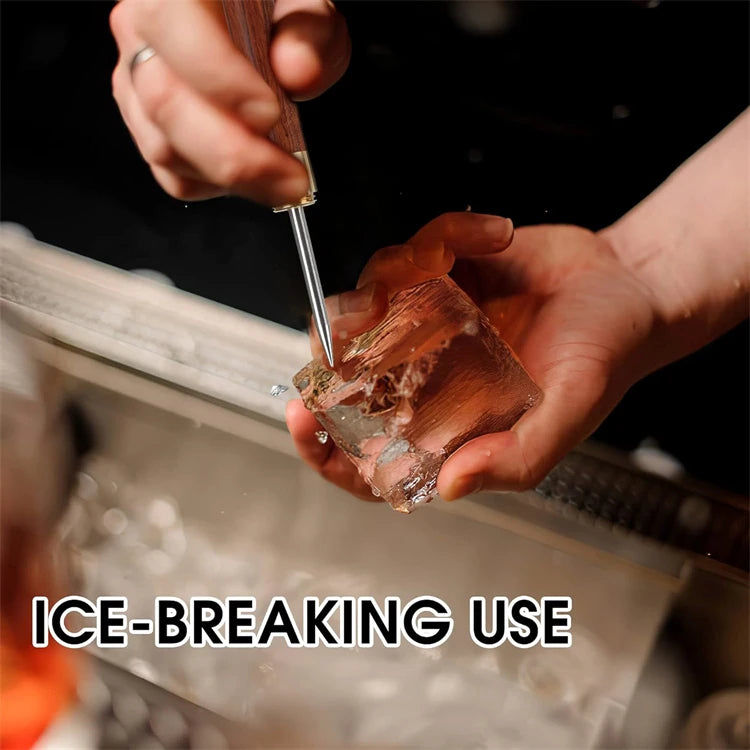LMETJMA púa de hielo con cubierta púa de hielo de acero inoxidable con mango de madera cocina Icepick barman herramienta para romper hielo JT290
