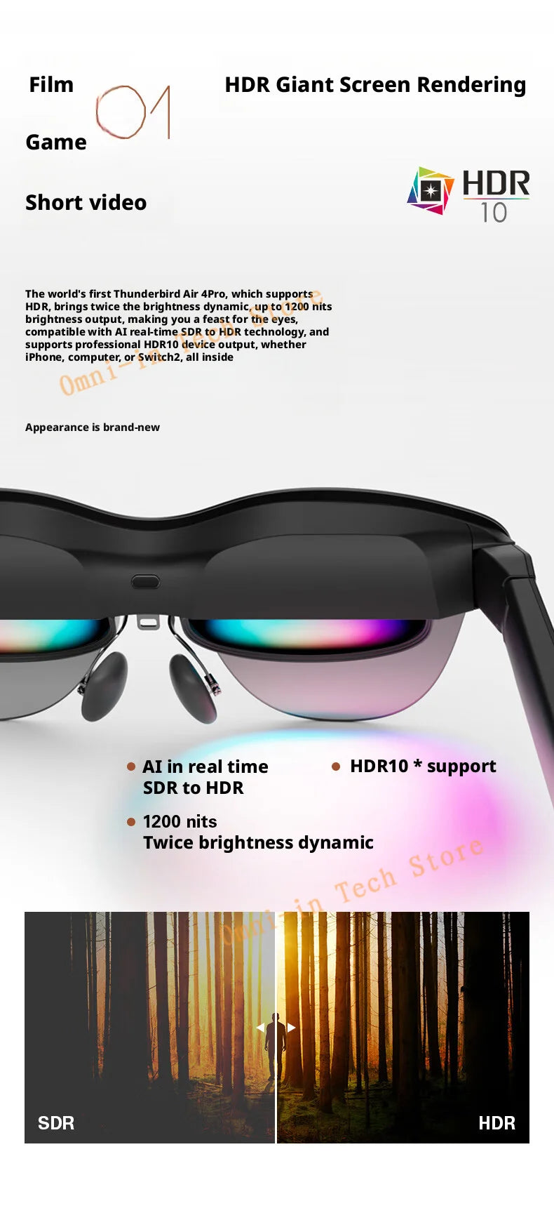 Gafas AR inteligentes RayNeo Air 4 Pro, brillo de 1200 Nits, visualización HD de 135 pulgadas, 4 parlantes, audio inmersivo, HDR10