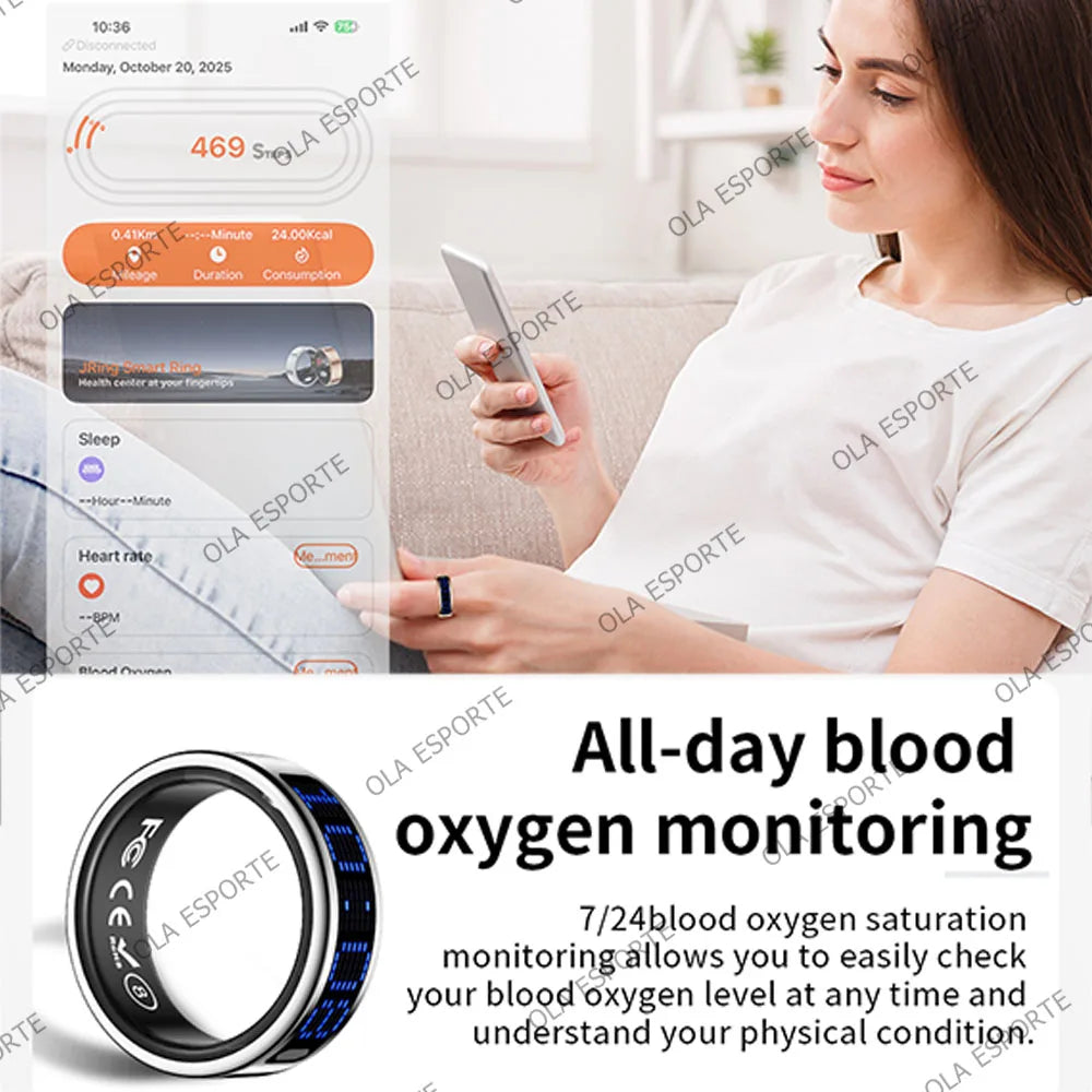 Anillo inteligente con pantalla dinámica 5 ATM impermeable oxígeno en sangre Monitor de ritmo cardíaco durante el sueño anillo deportivo hombres mujeres anillo de moda