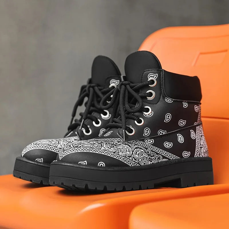 Botines casuales para hombre con estampado paisley y suela gruesa antideslizante