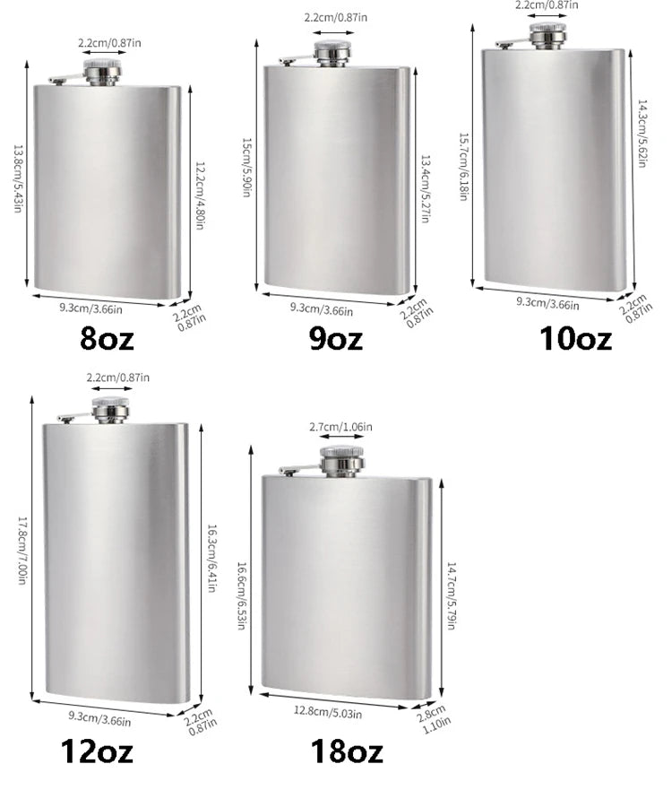 LMETJMA 1 4 5 6 7 8 9 10 oz Frasco de cadera de acero inoxidable con embudo Frasco de cadera de bolsillo Alcohol Whisky Frasco de cadera Tapón de tornillo KC0139