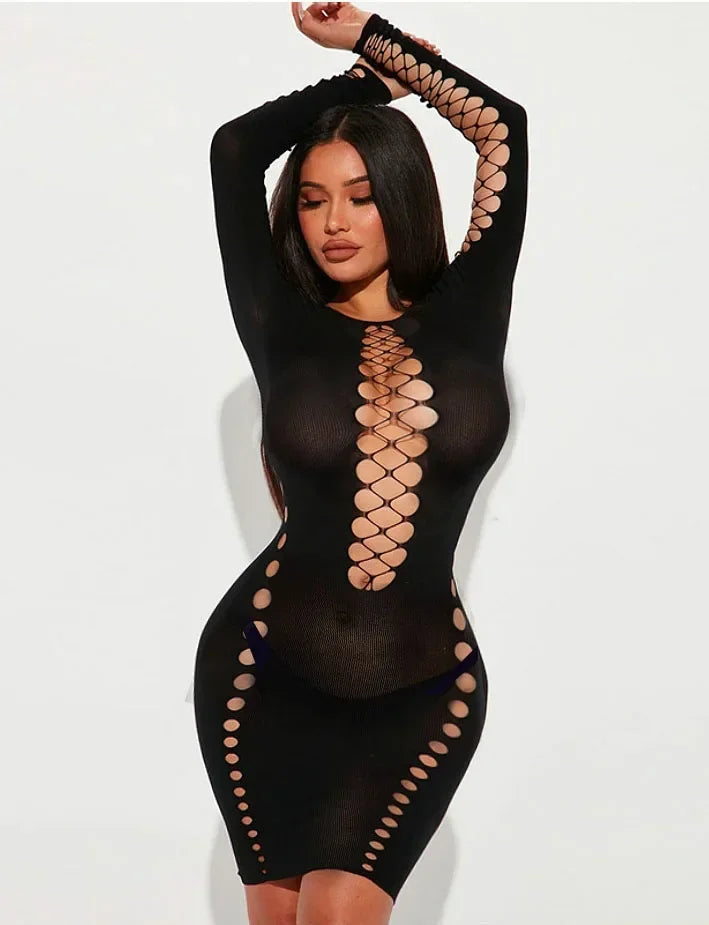 Lencería Babydoll de Manga Larga Talla Única Flexible para Mujer