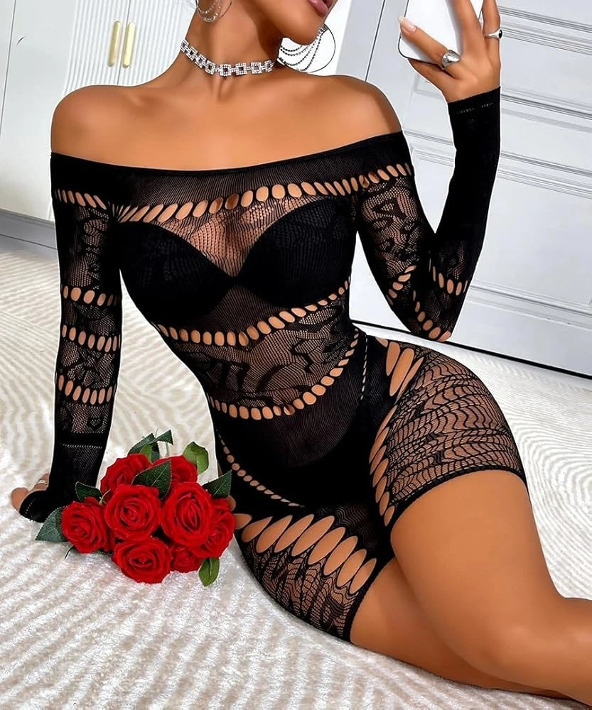 Lencería Babydoll de Manga Larga Talla Única Flexible para Mujer