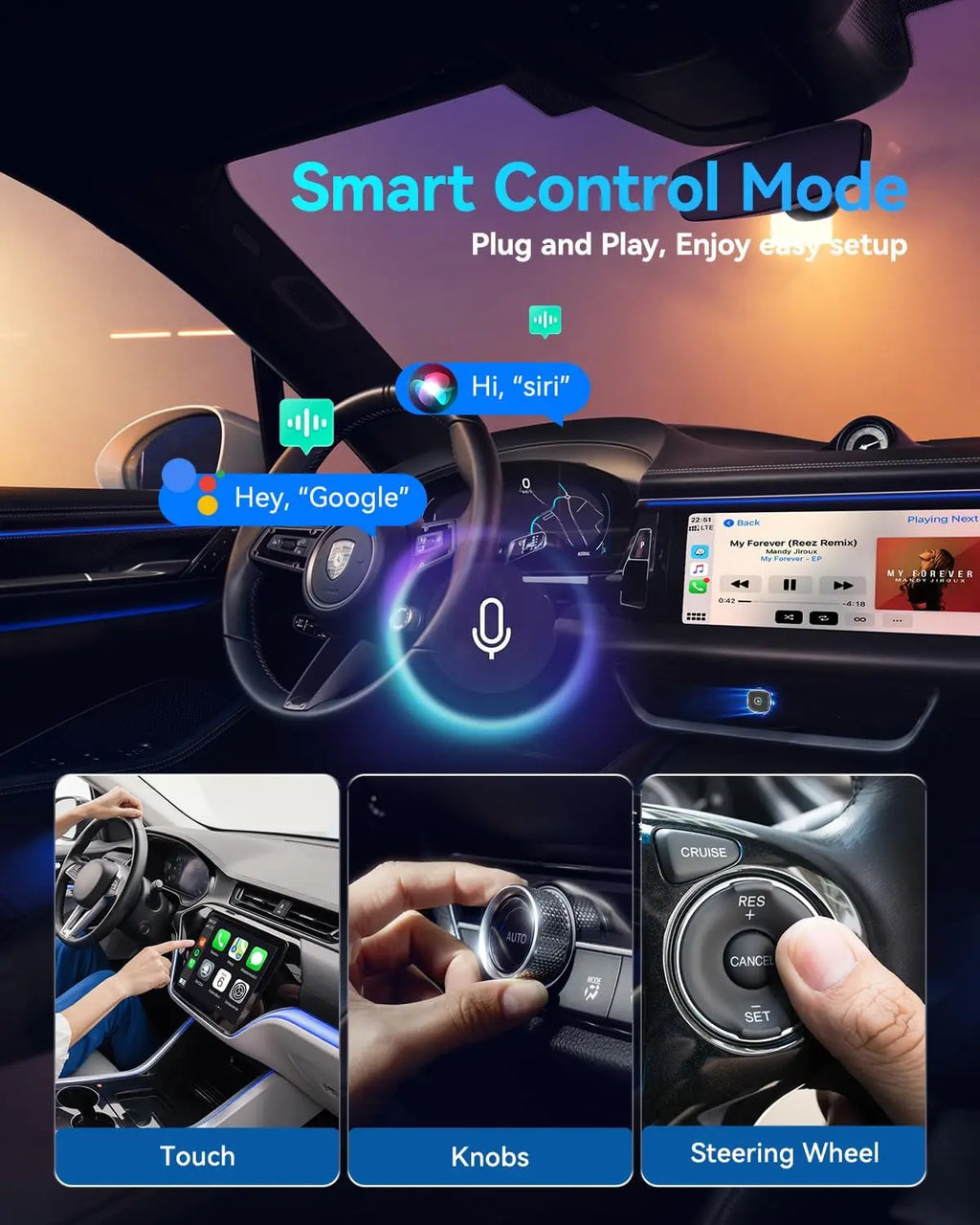 Adaptador Inalámbrico Ultra Mini Carplay 2026 para iPhone y Android Auto USB para Apple Car Play Dongle Plug & Play para iOS, Android