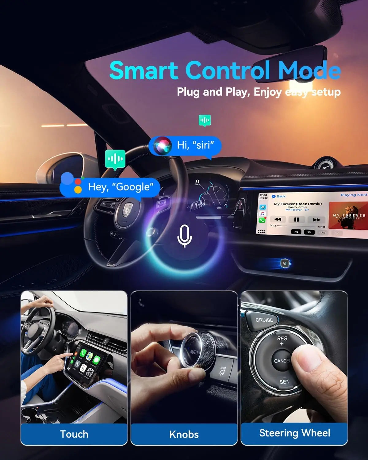 Adaptador Inalámbrico Ultra Mini Carplay 2026 para iPhone y Android Auto USB para Apple Car Play Dongle Plug & Play para iOS, Android