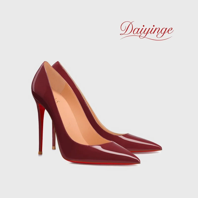 Stilettos de Mujer Charol Suela Roja Punta Fina Tacón Alto