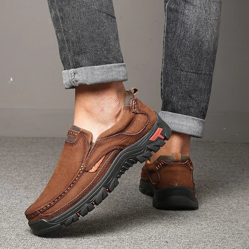 Mocasines de cuero genuino para hombre con suela gruesa antideslizante