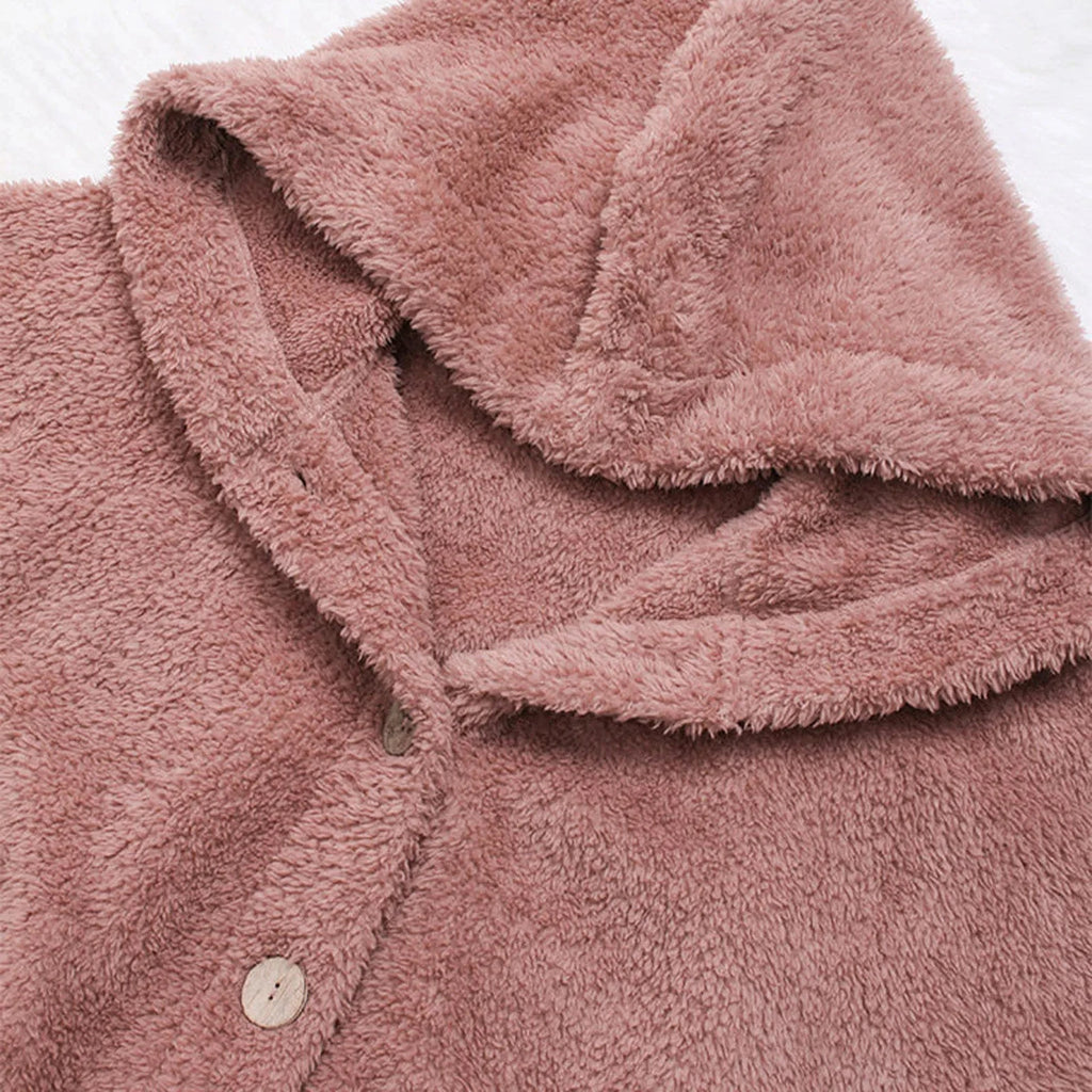 Otoño Invierno mujer abrigo cálido oso de peluche abrigo chaqueta de lana mujer abrigo de felpa chaqueta con capucha abrigos de mujer chaqueta de Color sólido