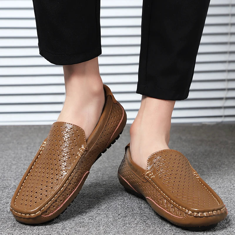 Zapatos Negros para Hombre 2026, Mocasines Casuales de Cuero Genuino, Marca de Lujo Italiana, Transpirables, Estilo Náutico