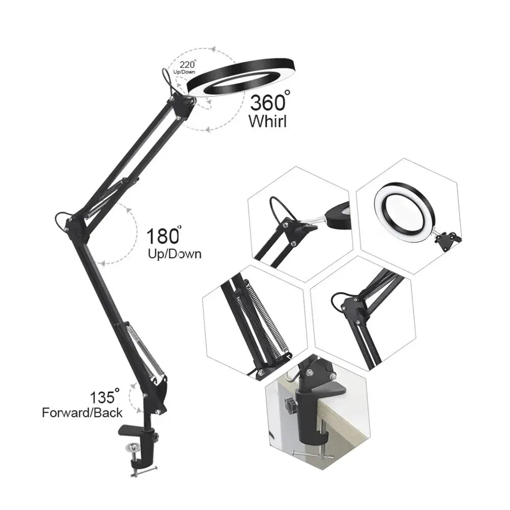 Lupa 10X con 72 luces LED, lámpara de aumento con Clip, lupa iluminada, anillo de luz para Selfie con soporte para teléfono de Metal