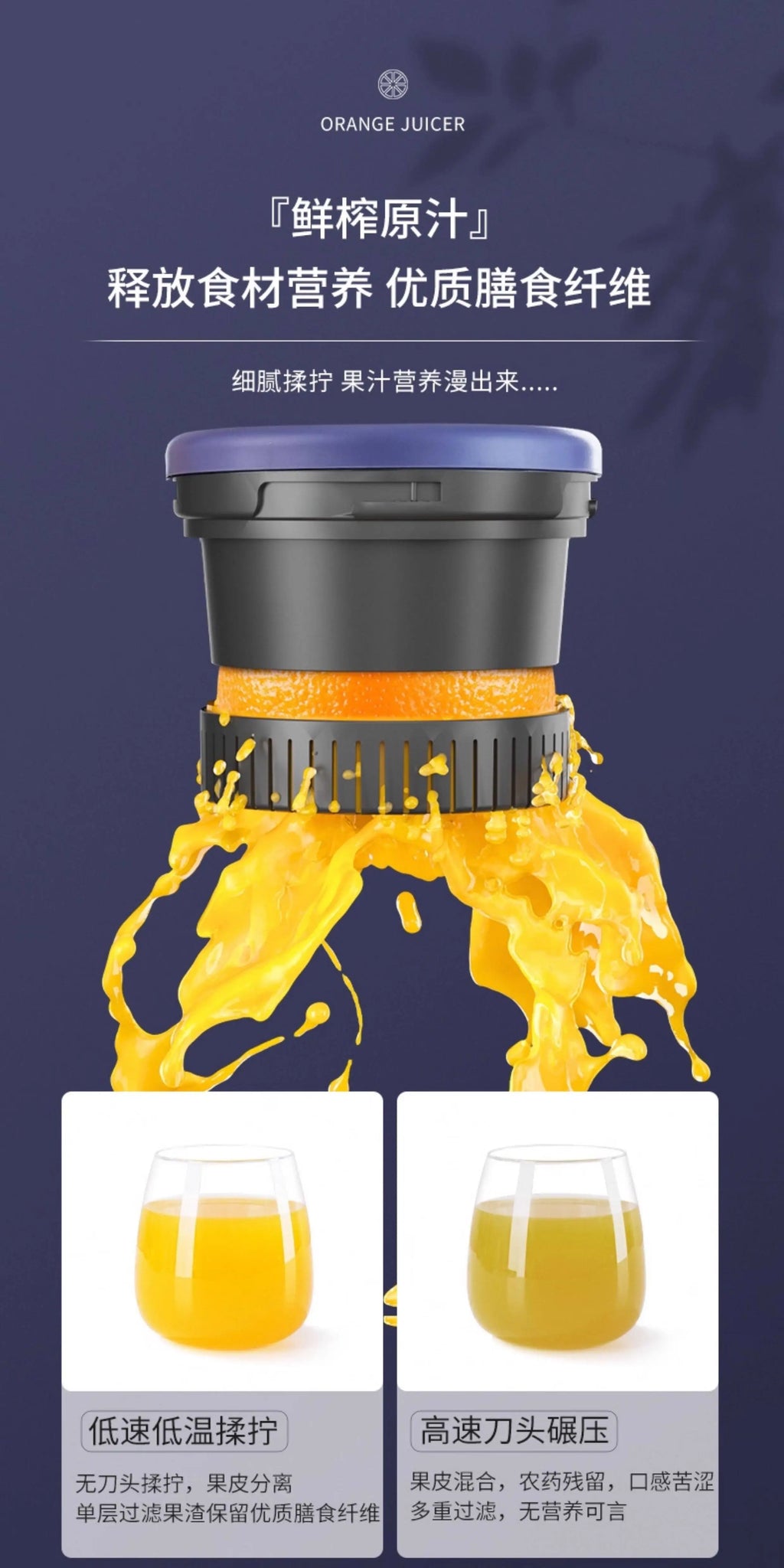 Exprimidor Portátil con Separación de Pulpa Multifuncional