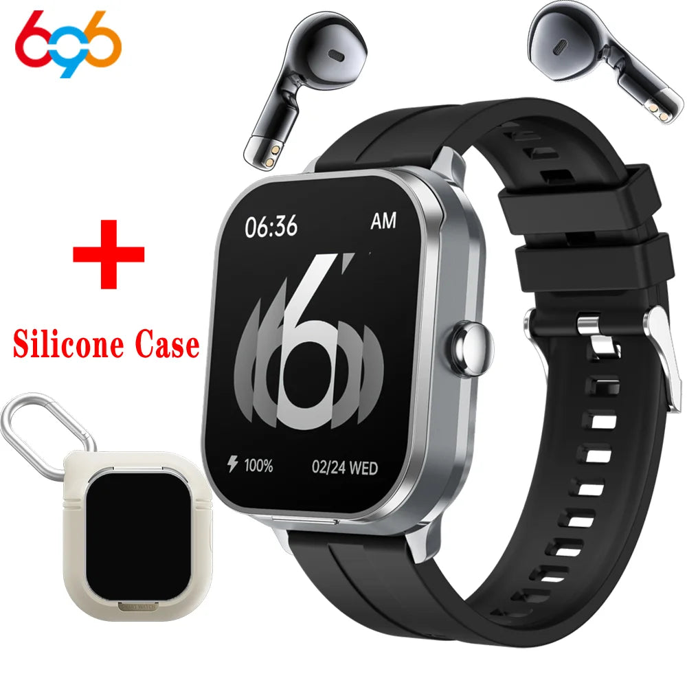 BT llamada diente azul auriculares relojes 2,01 "auriculares 2 en 1 reloj inteligente ritmo cardíaco deporte Fitness pulsera TWS auricular Smartwatch