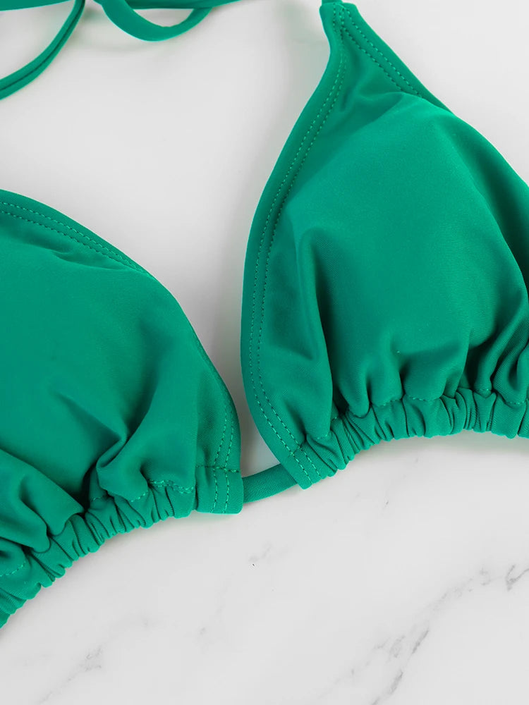 Bikini Tanga Mujer Dos Piezas con Cordones, Estilo Playa Verano