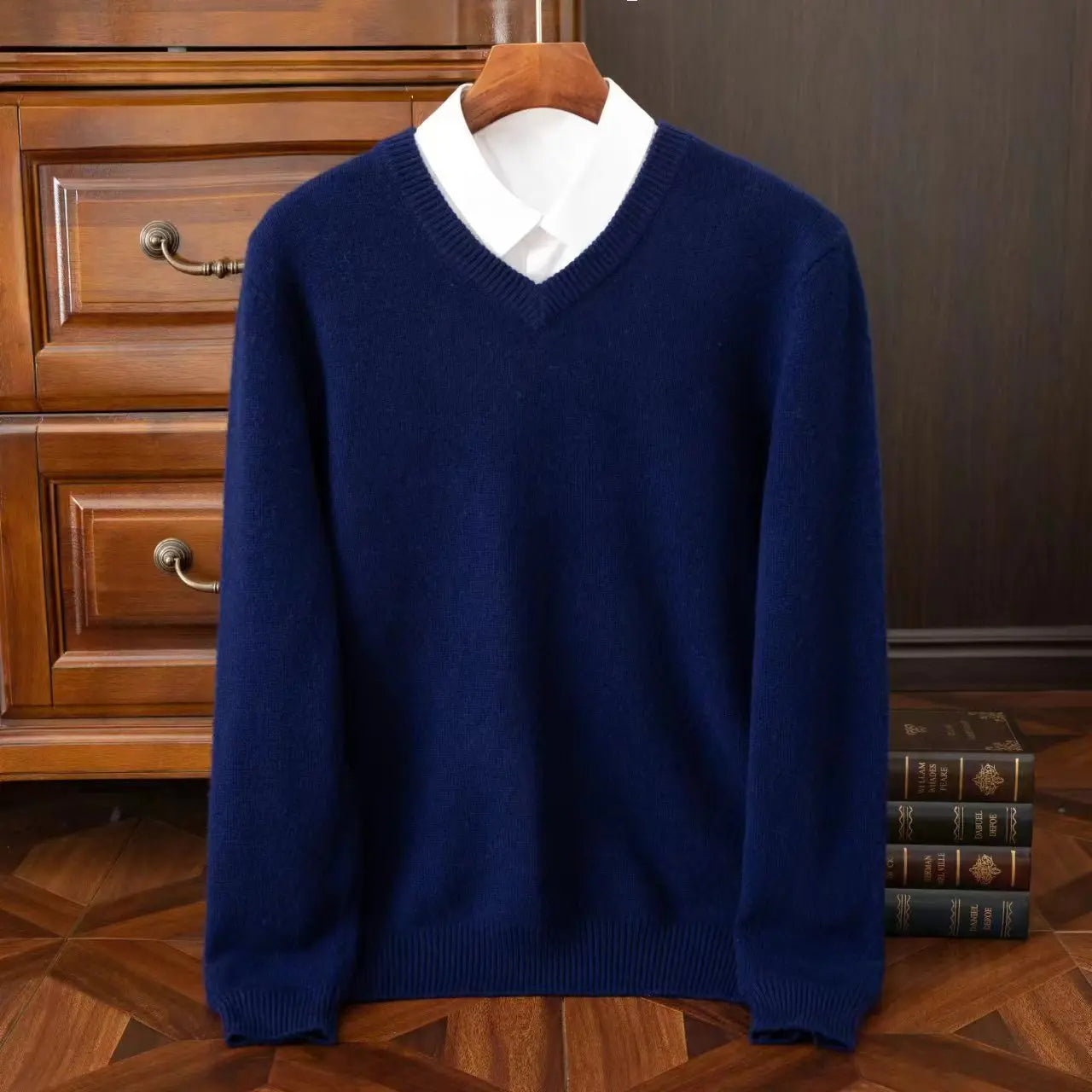 2025 suéter 100% de lana merina de Cachemira con cuello en V para hombre, jersey inteligente informal básico de manga larga, prendas de punto, Tops para Otoño e Invierno