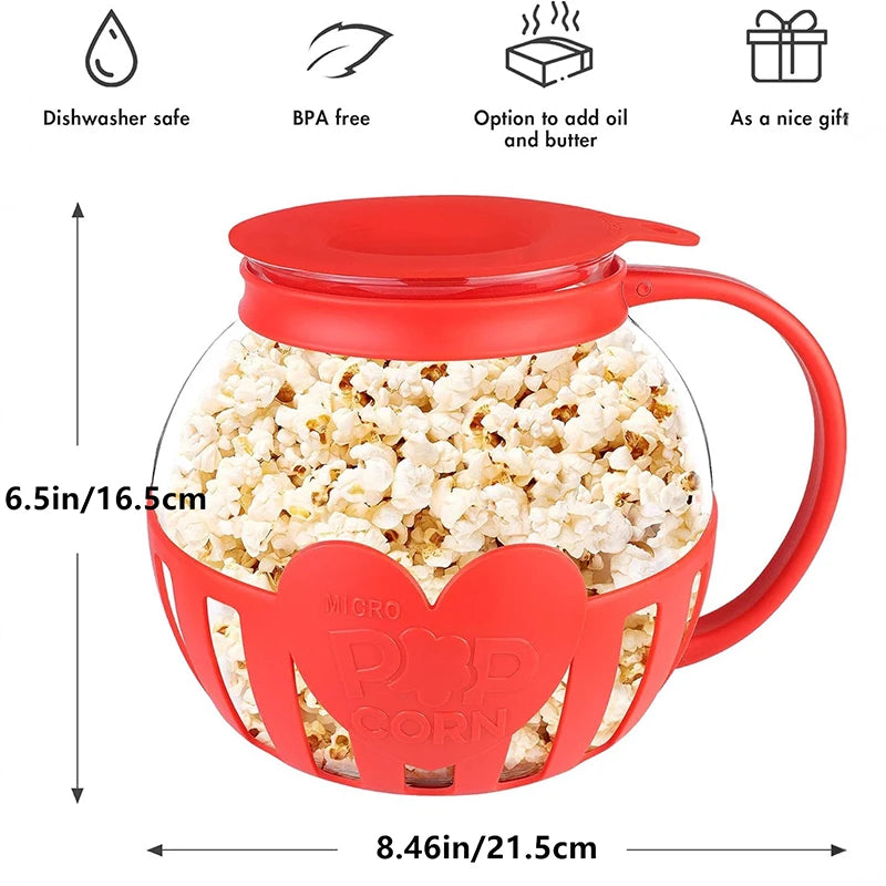 LMETJMA - Palomitero de Vidrio para Microondas de 2.25QT, Resistente a Altas Temperaturas, con Tapa de Silicona, Apto para Lavavajillas