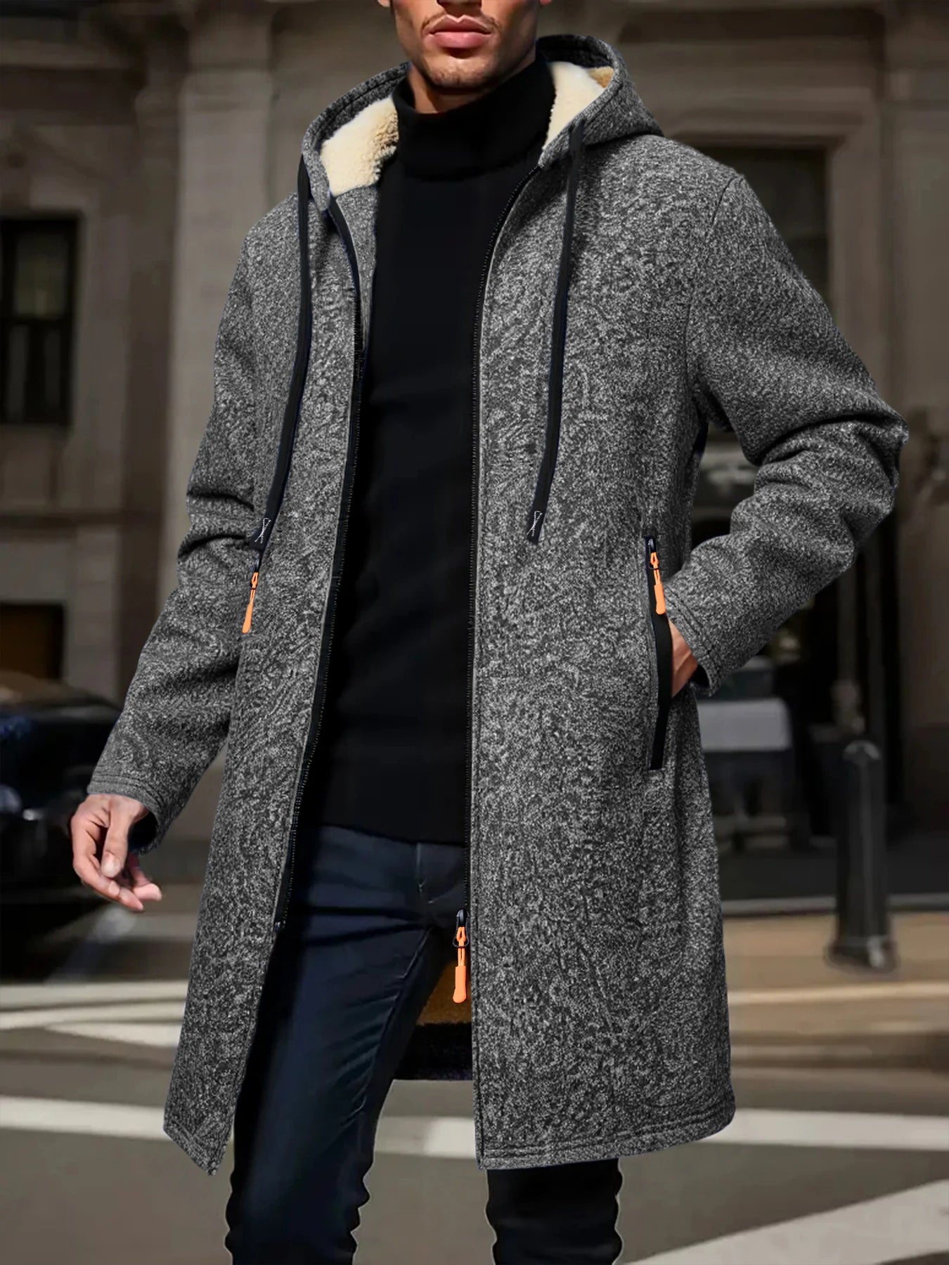 Chaqueta con Capucha Gruesa para Hombre, Cremallera, Abrigo de Invierno