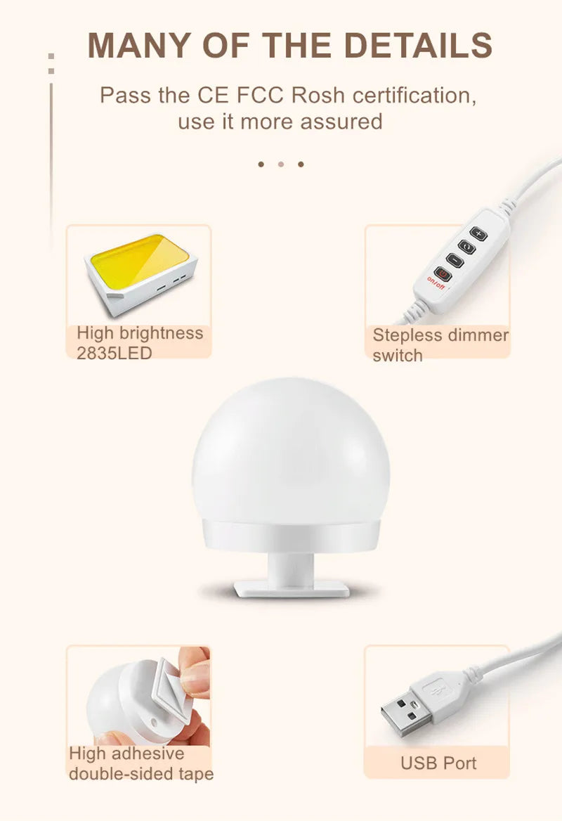 Luz LED de Tocador para Espejo de Maquillaje USB