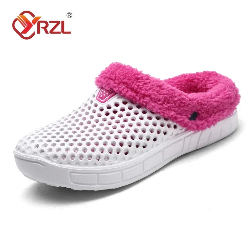 YRZL Zapatillas de invierno para hombre y mujer, zapatos cálidos para interiores, Pantoffels de algodón antideslizantes, zuecos informales, zapatillas de suelo para casa sin cordones para hombre