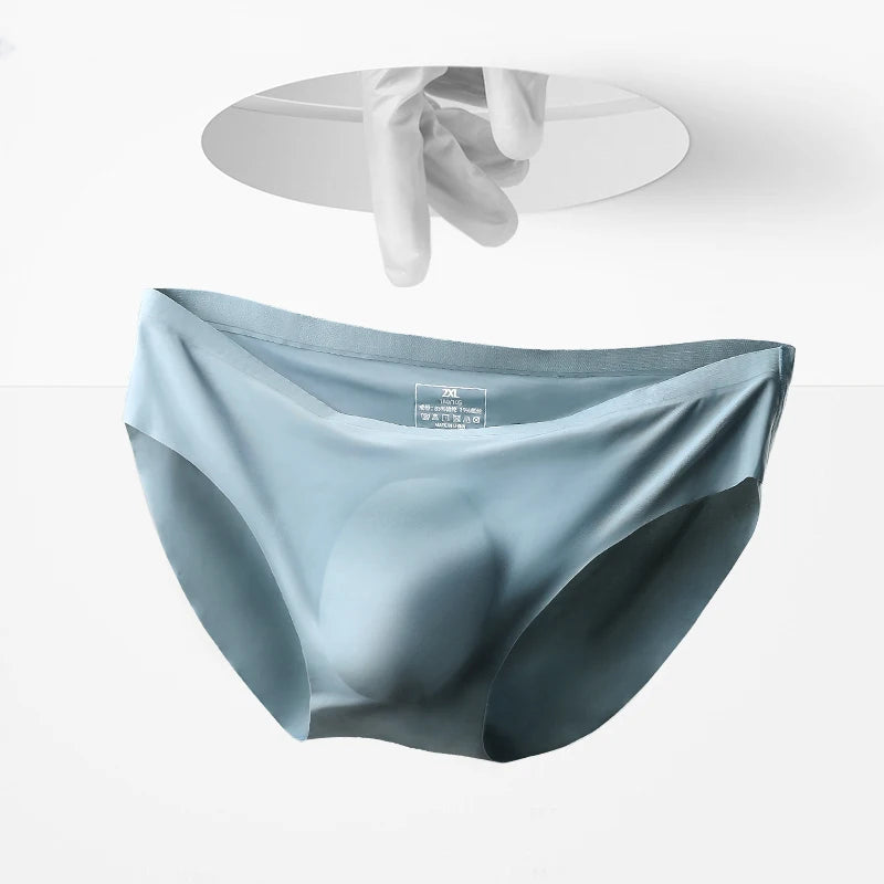 Ropa interior para hombre, calzoncillos de seda helada para hombre, pantalones cortos sin costuras transpirables de secado rápido de verano, ropa interior transparente ultrafina con personalidad