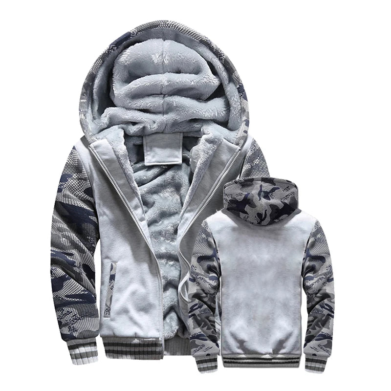 Chaqueta de Invierno para Hombre, Lana Gruesa, Capucha y Cremallera