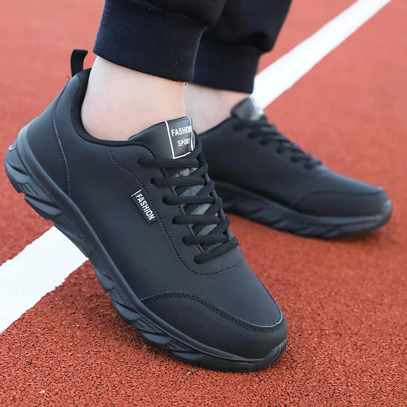 YRZL Zapatillas para correr Zapatillas de deporte de cuero artificial impermeables Zapatos deportivos al aire libre Hombres Zapatillas casuales ligeras para caminar para hombres