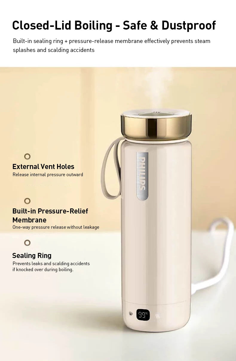 Taza Calefactora Eléctrica Portátil 400ml con 5 Niveles de Temperatura