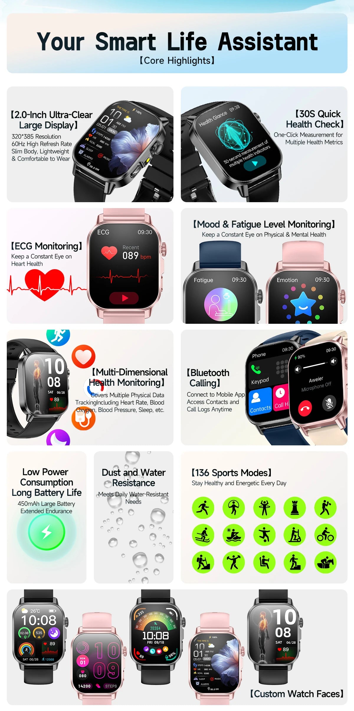 Reloj Inteligente con Diagnóstico ECG, Oxígeno en Sangre y Pantalla AMOLED