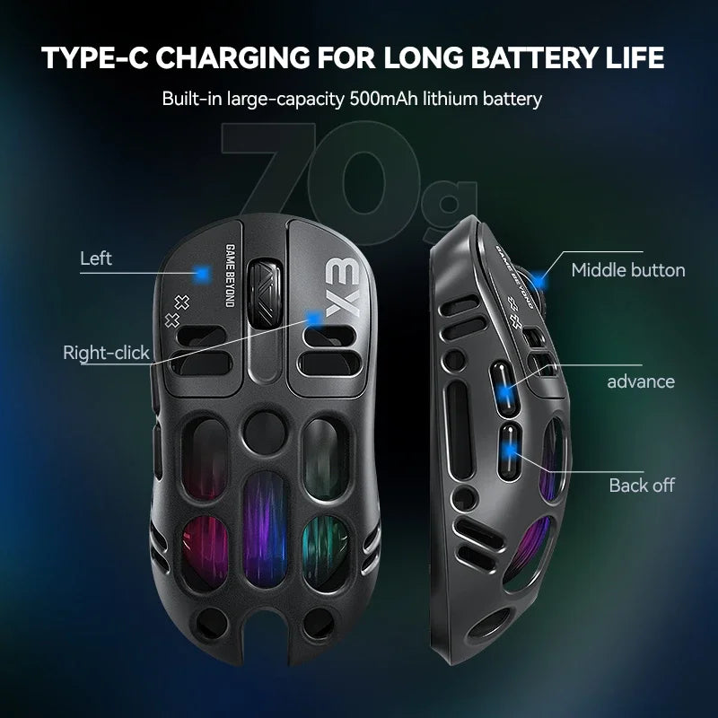 Mouse Gamer Lenovo X3 Triple Modo, RGB, Bluetooth, USB-C, Recargable