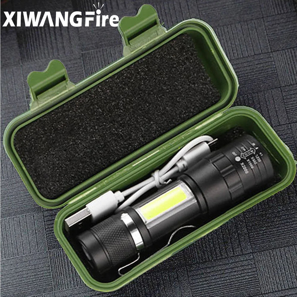 Linterna LED Recargable COB T6 con Zoom 3 Modos Impermeable