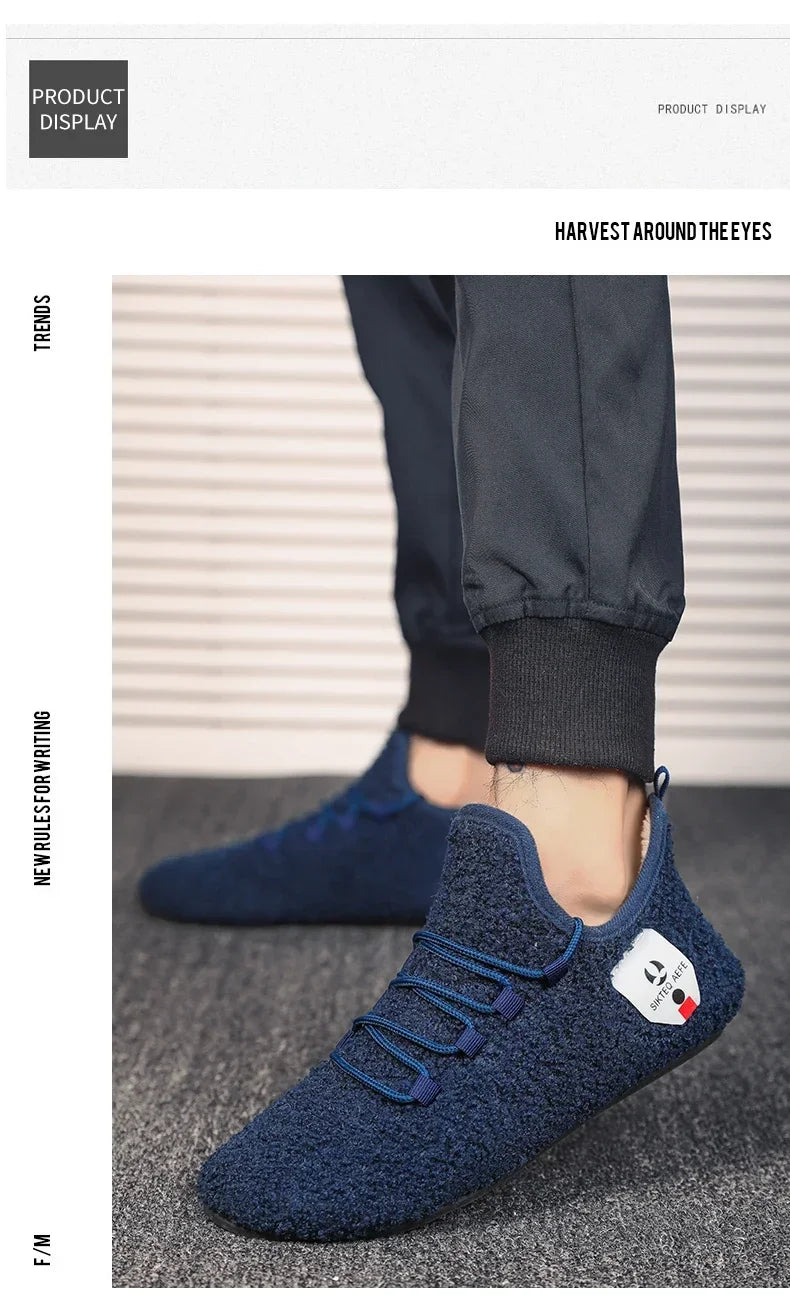 YRZL zapatos de algodón de invierno para hombre, zapatillas de invierno ligeras con cordones cálidos, mocasines de algodón para el hogar y el dormitorio de felpa, zapatos cálidos para hombre