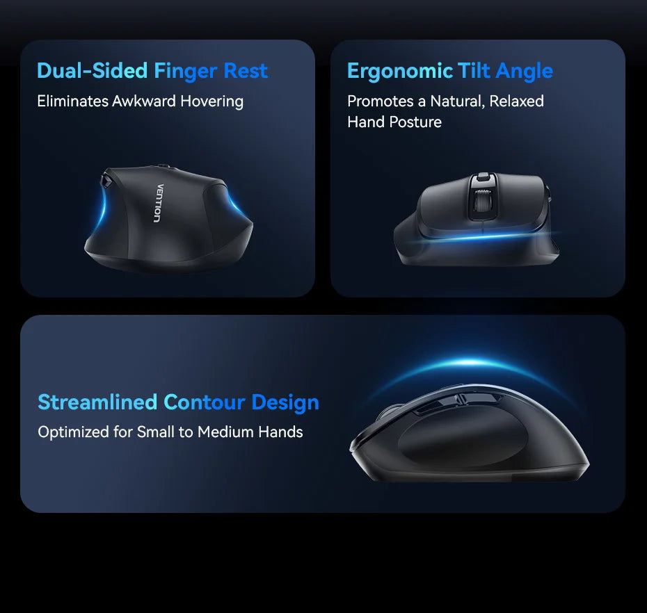 Vention-ratón inalámbrico Bluetooth 5,1, USB 2,4G, modo Dual, ergonómico, 4000 DPI, silencioso, 6 botones, para MacBook, tableta, portátil, PC