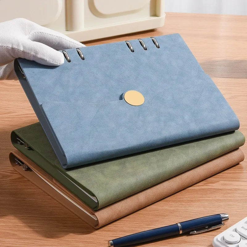 Cuaderno A5 con Cubierta de Cuero PU, Recargable, 6 Anillas, Cuaderno Personal con 200 Hojas de Papel Dawling para Escribir, Dibujar y Tomar Notas
