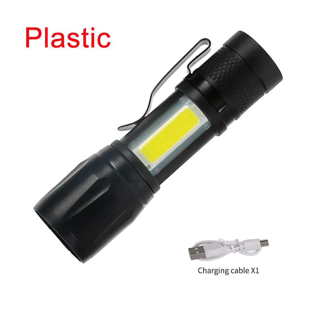 Linterna LED Recargable COB T6 con Zoom 3 Modos Impermeable