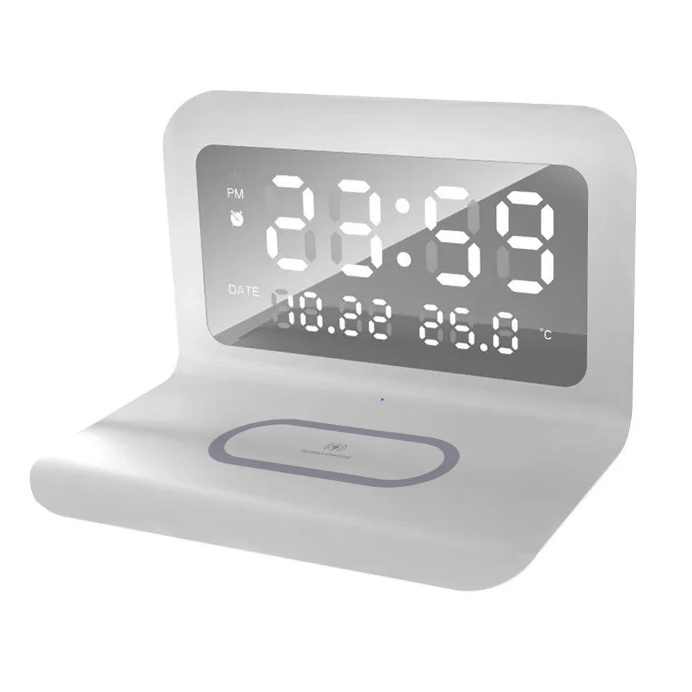 Cargador Inalámbrico 3 en 1 de Escritorio, Reloj Electrónico, Cargador Multifuncional con Función de Reloj para Teléfono Celular