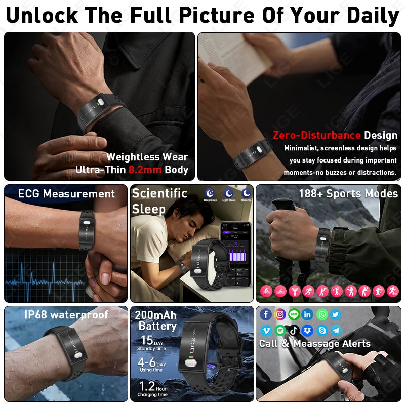 Reloj Inteligente LIGE Sin Pantalla con ECG y HRV