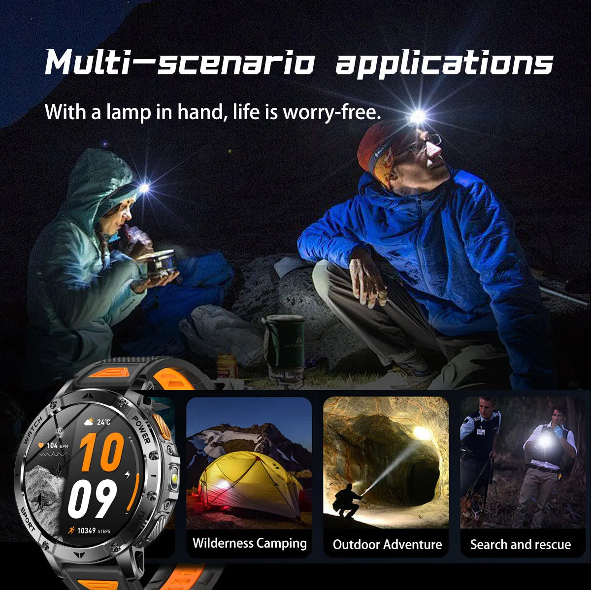 Reloj Inteligente Militar 1400mAh 10ATM Linterna