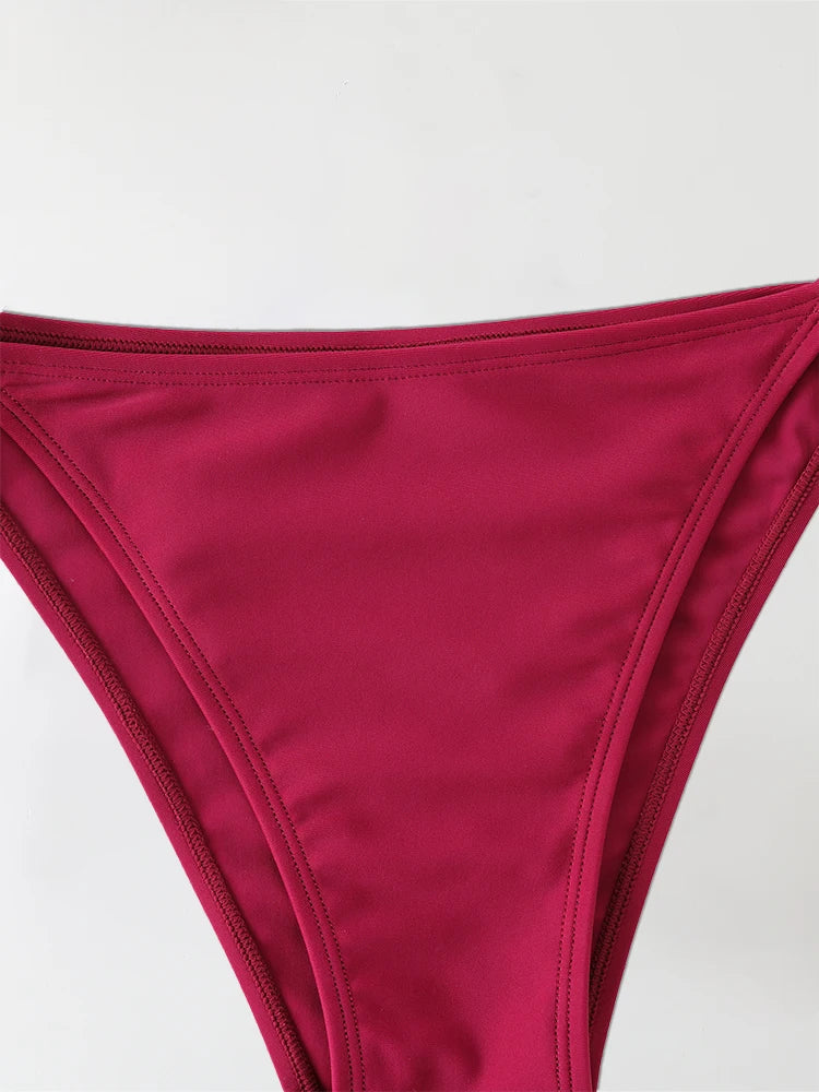 Conjunto de Bikini con Tanga para mujer, bañador Sexy con cordones laterales, traje de baño con lazo en el cuello, ropa interior de Bikini de estilo brasileño ajustable, 2 unids/set