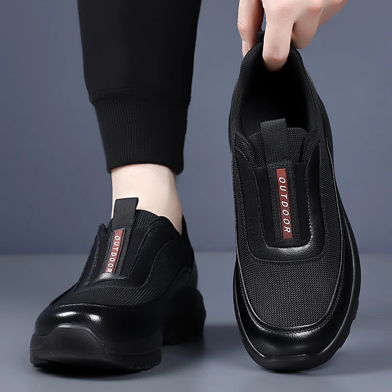 Mocasines casuales de cuero para hombre con suela gruesa antideslizante