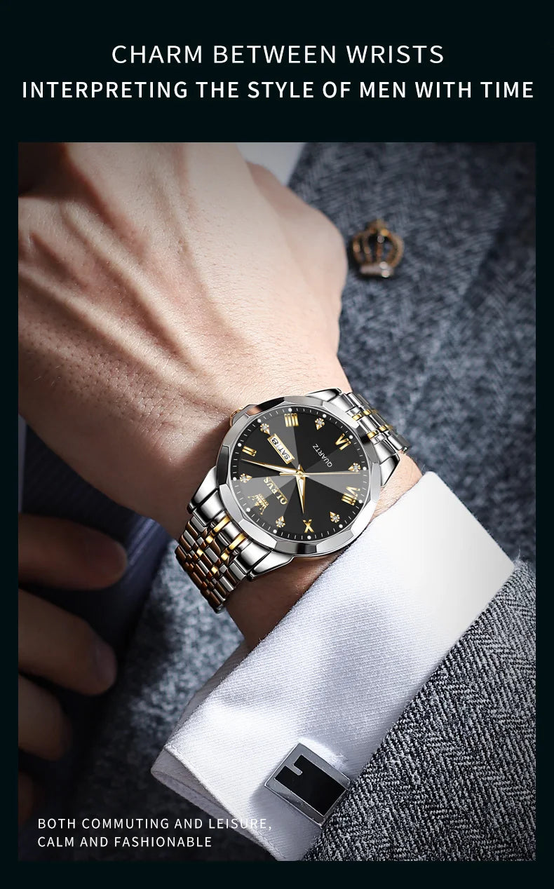 Reloj de Cuarzo OLEVS para Hombre con Acero Inox y Doble Calendario