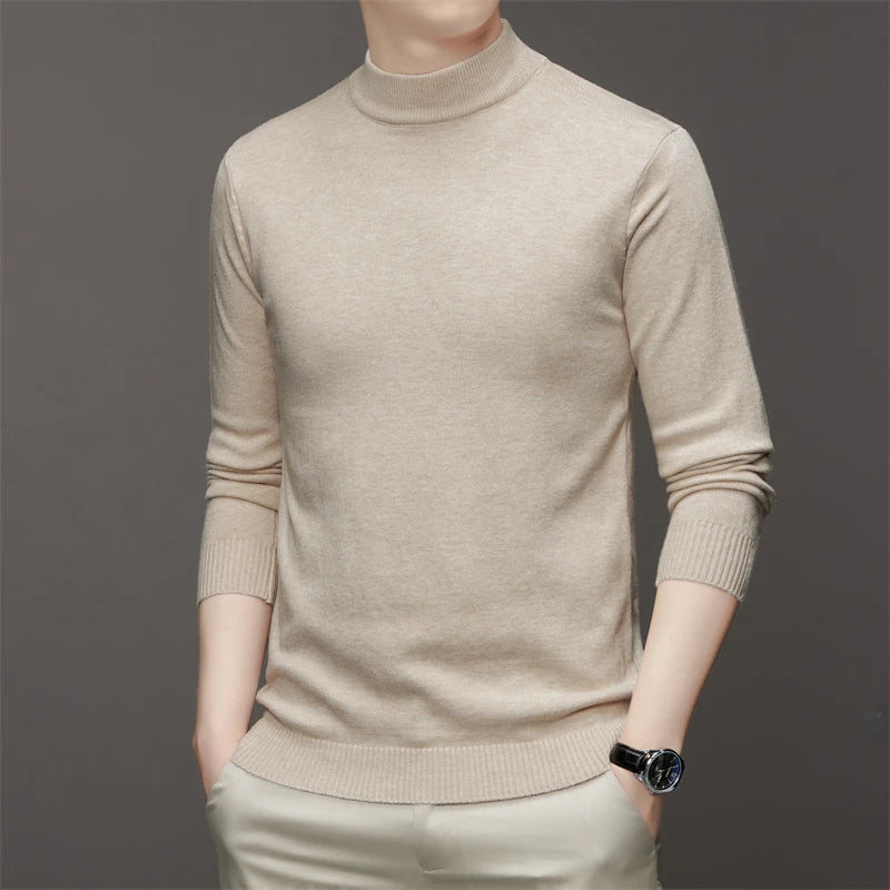 Suéter de color sólido de manga larga con cuello medio alto para hombre de 7 colores Top suave, cálido y cómodo con base