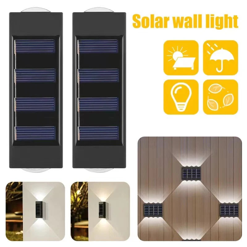 Luces solares de pared para exteriores, lámpara Solar de montaje en pared cálida/blanca para porche, iluminación arriba y abajo para jardín, paisaje de la calle, balcón y Patio