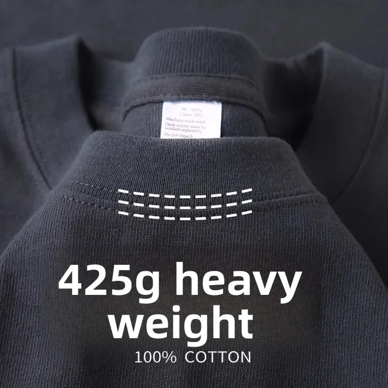 Camiseta Pesada de Algodón 425g para Hombre, Cuello Redondo