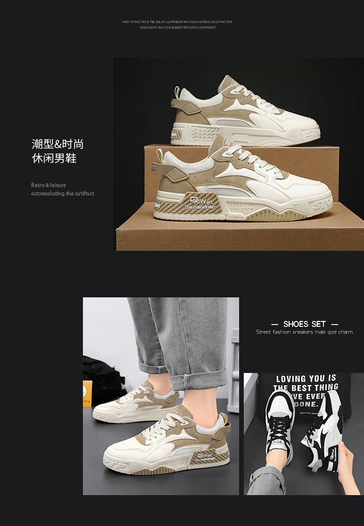 Zapatillas de deporte de otoño para hombre, zapatos de plataforma cómodos, zapatos vulcanizados con cordones de tendencia, Zapatillas informales blancas