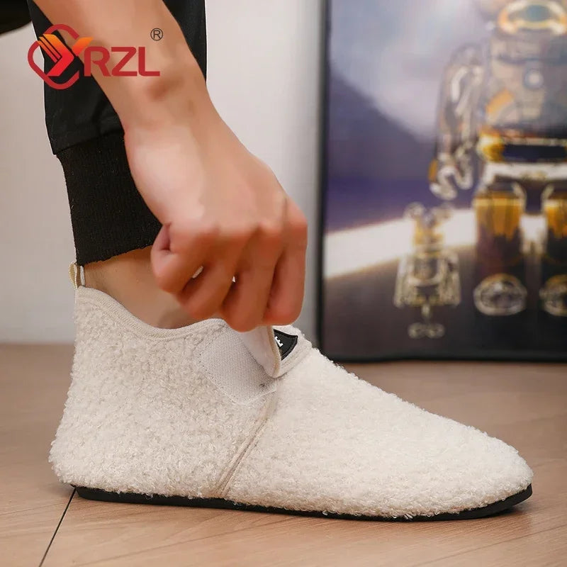 YRZL zapatos de algodón de invierno para hombre, zapatillas ligeras sin cordones cálidas, mocasines de algodón de felpa para dormitorio y hogar, zapatos cálidos de invierno para hombre