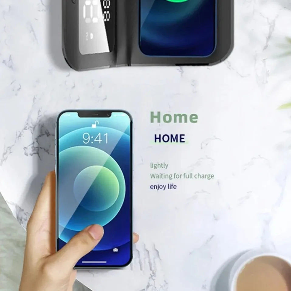 Cargador Inalámbrico 3 en 1 de Escritorio, Reloj Electrónico, Cargador Multifuncional con Función de Reloj para Teléfono Celular
