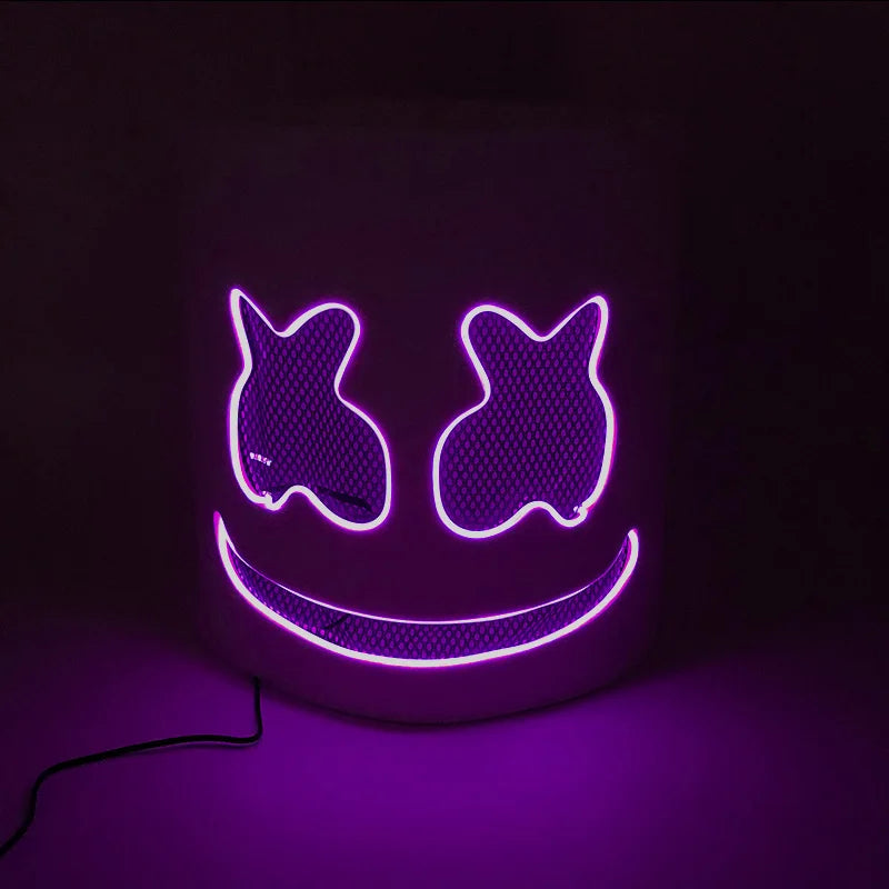 Casco Luminoso con Cable EL de DJ Marshmello, Máscara LED Brillante, Máscara Luminosa para Toda la Cabeza para Festivales Rave EDM, Halloween, Cosplay