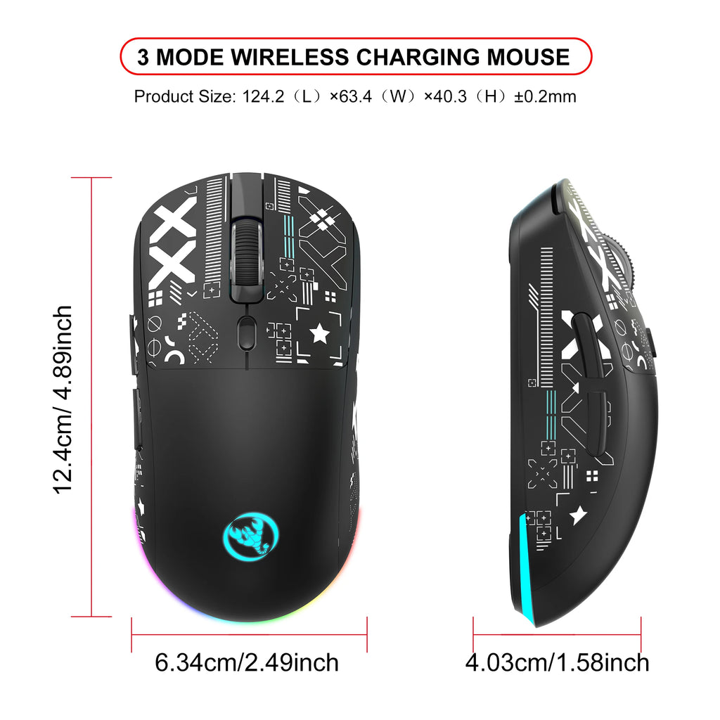 HXSJ-60% Juego de teclado y ratón retroiluminado RGB, teclado con cable de 61 teclas, ratón inalámbrico óptico para juegos de 3 modos para ordenador portátil y PC