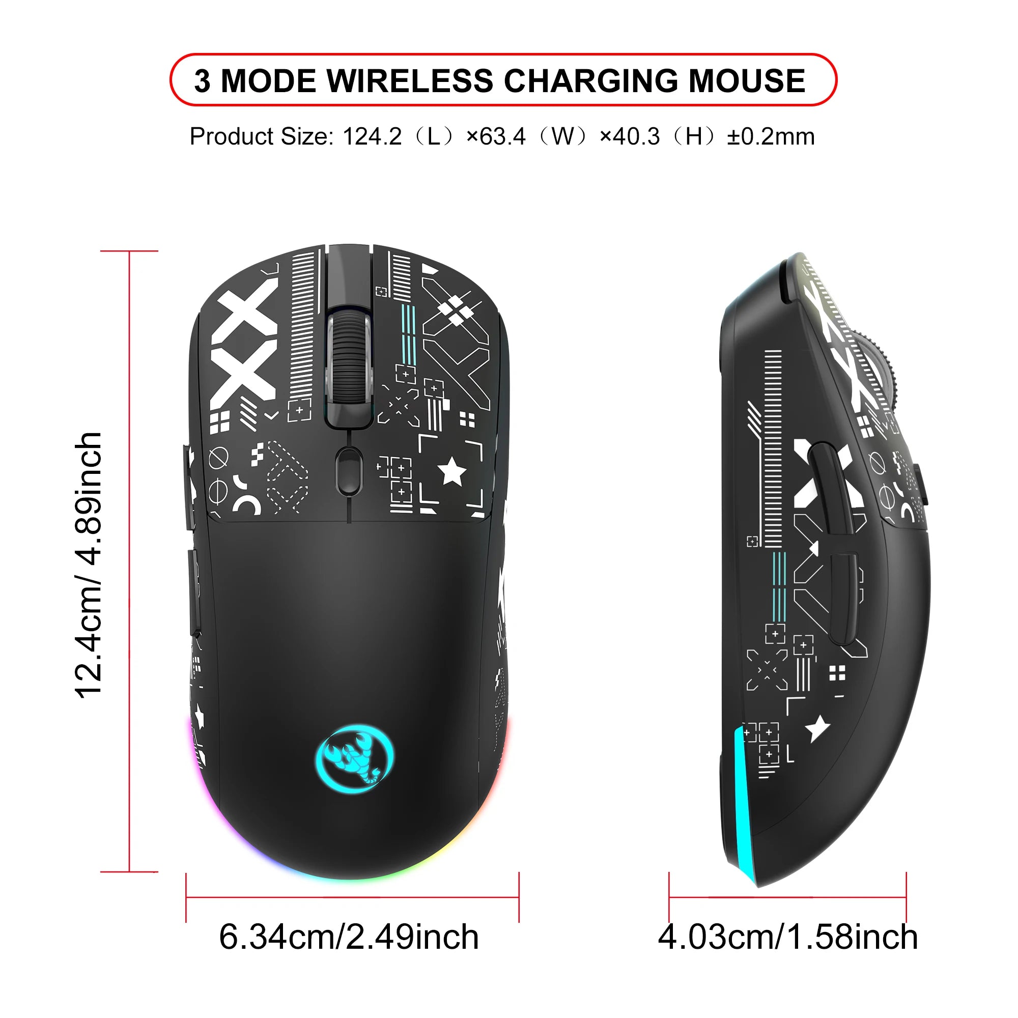 HXSJ-60% Juego de teclado y ratón retroiluminado RGB, teclado con cable de 61 teclas, ratón inalámbrico óptico para juegos de 3 modos para ordenador portátil y PC