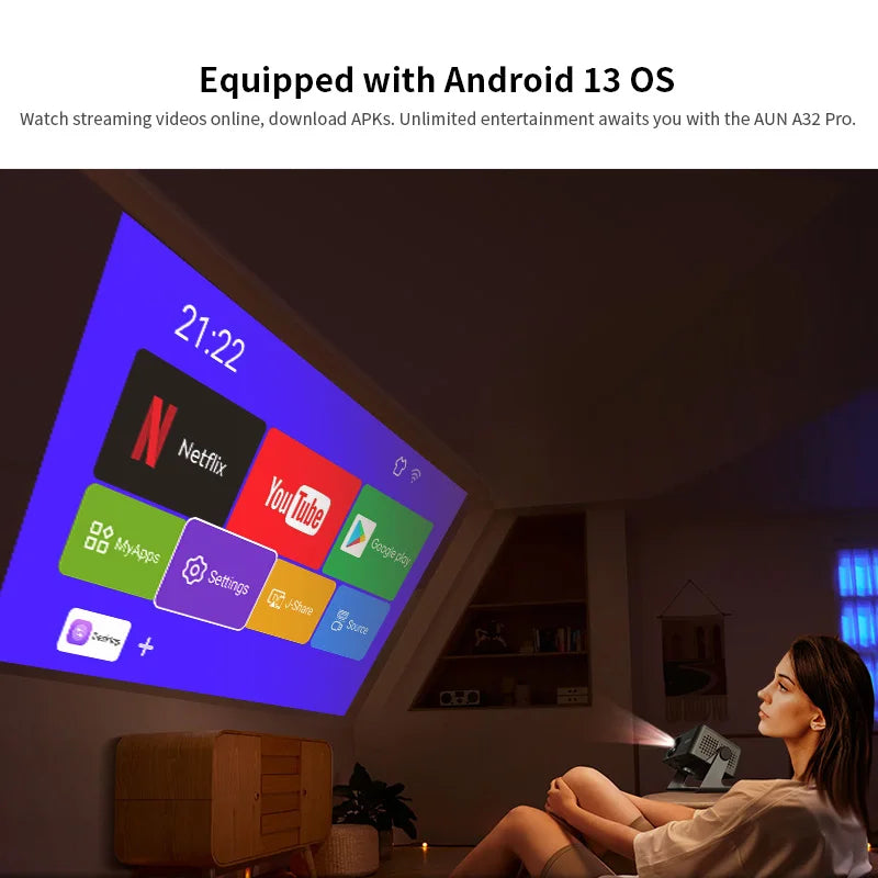 AUN A32 Pro Android 13 proyector portátil cine en casa MINI juegos para niños proyectores LED 3D WIFI para teléfono 4K Video 1080P